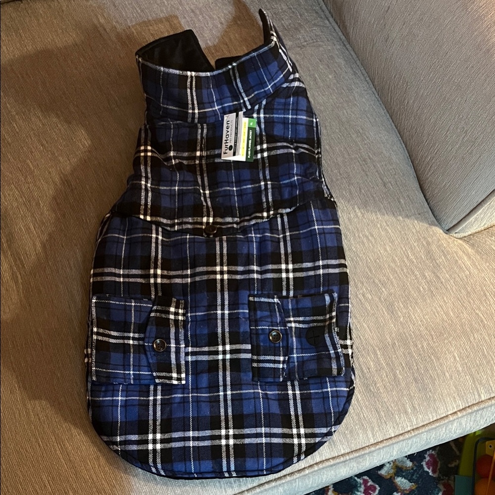 Blue Plaid FurHaven Cozy and comfortable pet jacket